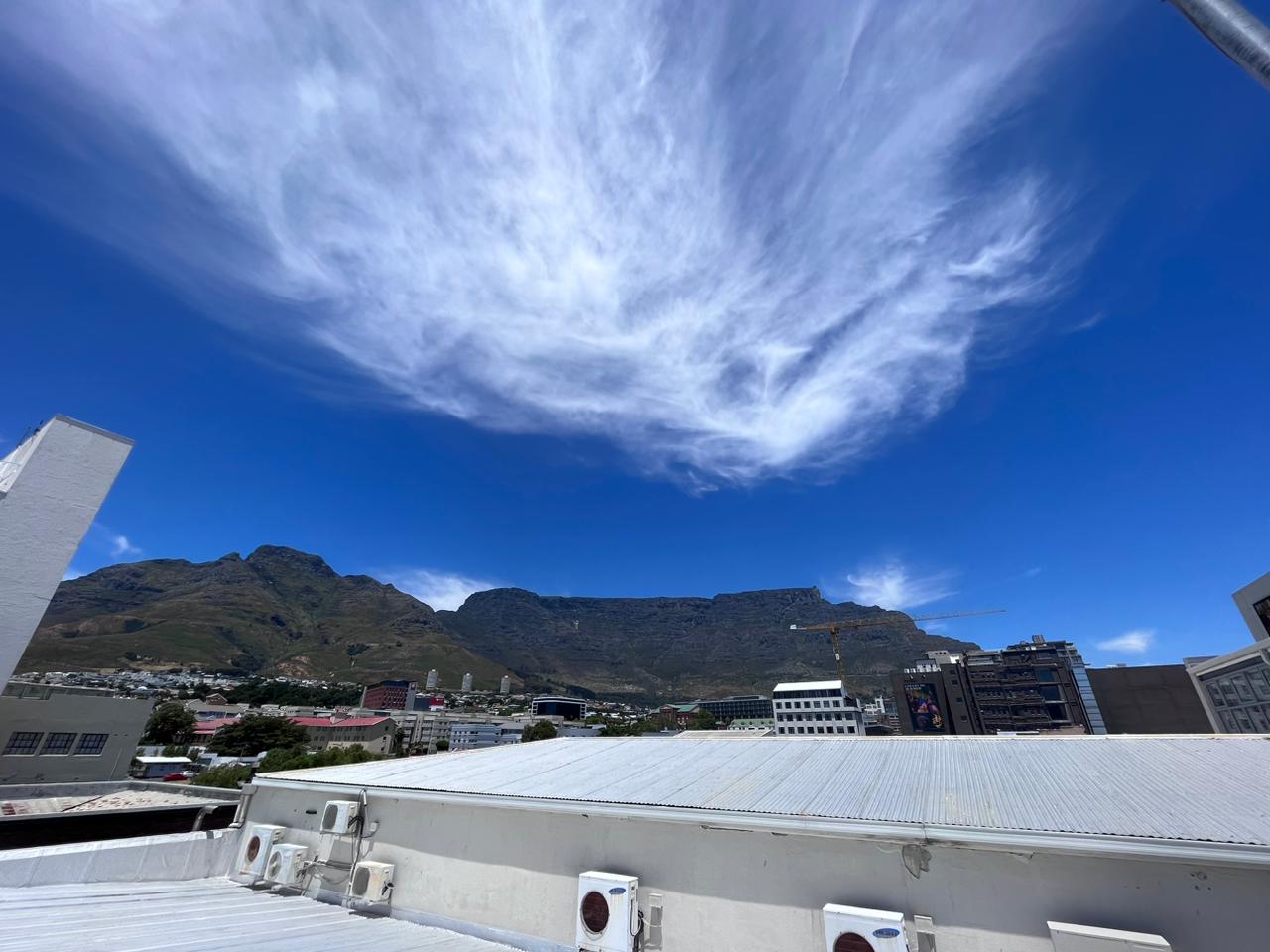 Cape Town skyline with Table Mountain, seen from the District 6 Museum