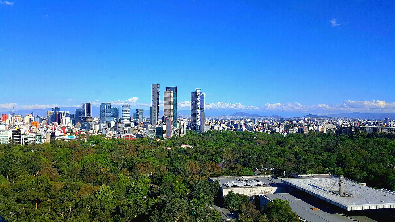 Paseo de la Reforma skyline and Chapultepec Park, Mexico City